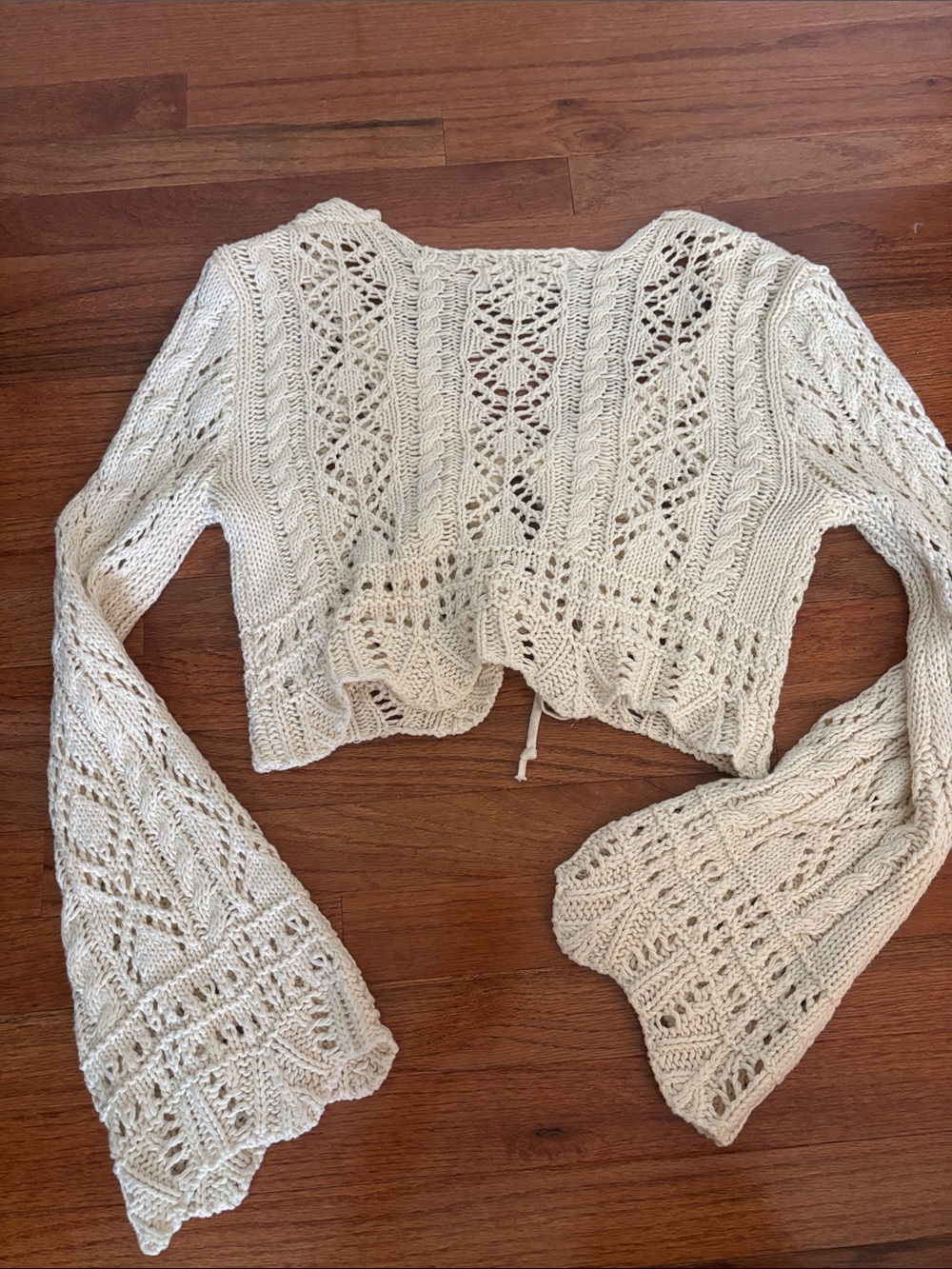 Vintage Havana Cream Crochet Front Tie Long Sleeve Sweater Women’s Size Large - Picture 8 of 8